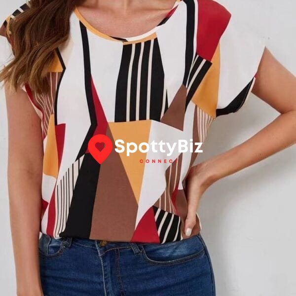 Loose Round Neck Geometric Pattern Printed Short Sleeve