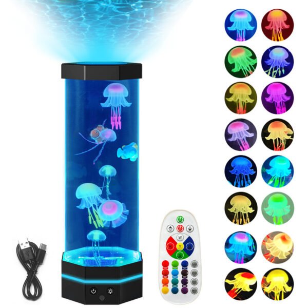 Jellyfish Lava Lamp 17 Colors Changing 15inch Jellyfish Lamp With Remote Control USB Plug-in Bubble Fish Lamp Kids Night Light Creative Projector Lamp Home Decor - Image 2