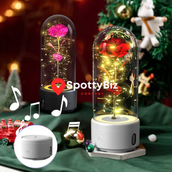 Creative 2 In 1 Rose Flowers LED Light And Bluetooth-compatible Speaker Valentine's Day Gift Rose Luminous Night Light Ornament In Glass Cover