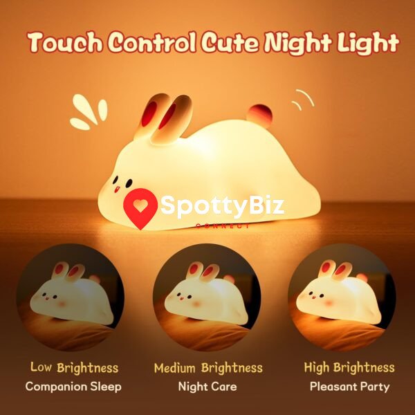 Cute LED Night Light Touch Sensor Cartoon Kid's Nightlights Big Face Rabbit Silicone Night Light Christmas Gift Bedside Lamp Home Decor