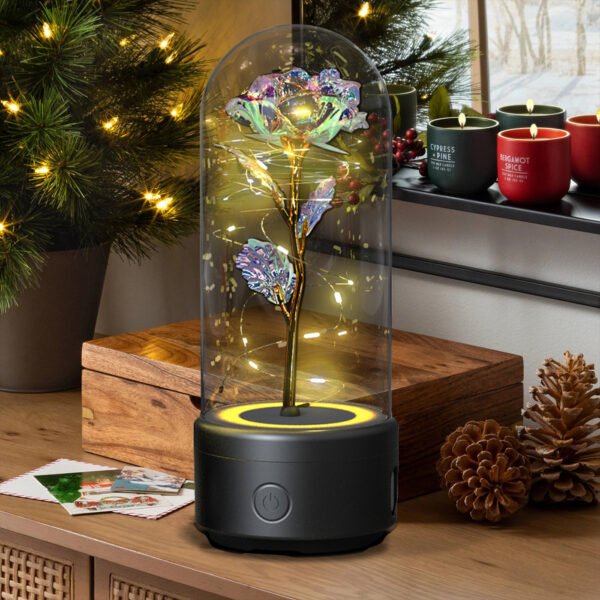 Creative 2 In 1 Rose Flowers LED Light And Bluetooth-compatible Speaker Valentine's Day Gift Rose Luminous Night Light Ornament In Glass Cover - Image 9