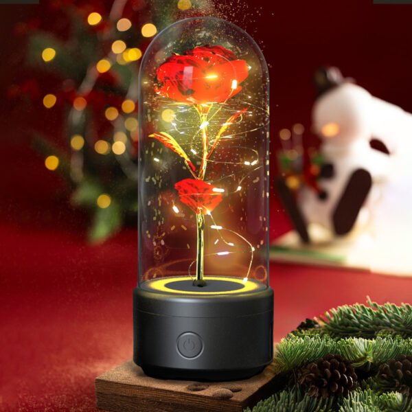 Creative 2 In 1 Rose Flowers LED Light And Bluetooth-compatible Speaker Valentine's Day Gift Rose Luminous Night Light Ornament In Glass Cover - Image 7