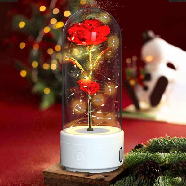 Creative 2 In 1 Rose Flowers LED Light And Bluetooth-compatible Speaker Valentine's Day Gift Rose Luminous Night Light Ornament In Glass Cover - Image 8