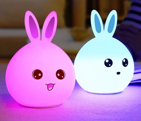 Cute Night Light Animal Rabbit Night lamps Touch Sensor Silicone LED Colorful Lights - Image 4