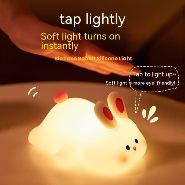 Cute LED Night Light Touch Sensor Cartoon Kid's Nightlights Big Face Rabbit Silicone Night Light Christmas Gift Bedside Lamp Home Decor - Image 7