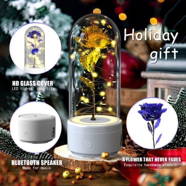 Creative 2 In 1 Rose Flowers LED Light And Bluetooth-compatible Speaker Valentine's Day Gift Rose Luminous Night Light Ornament In Glass Cover - Image 4